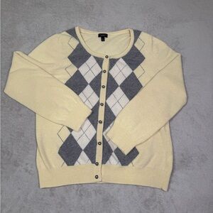 🔥Talbots  Women Cardigan Sweater  L  Lambswool Nylon Angora Rabbit Hair Argyle
